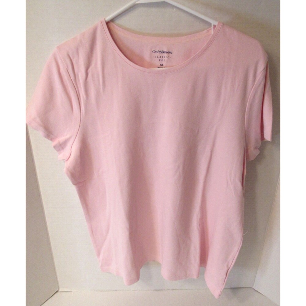 Croft & Barrow Pink XL Short Sleeve Classic Tee Shirt Womens Crew Neck Cotton